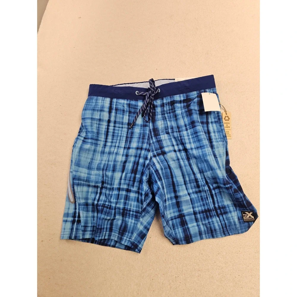 ZeroXposur Mens E-Board Shorts Navy Plaid Swim Trunks Size‎ S E88111